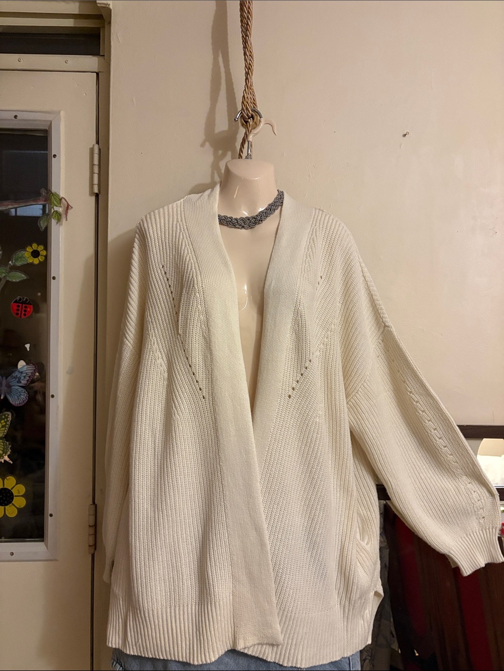 Universal Thread Ivory Open-Front Ribbed Knit Cardigan. Cotton